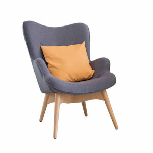 Modern wooden chair with orange pillow isolate on white background